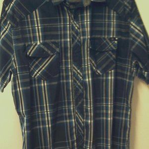 Rock & Republic Blue/White Plaid Men's Button-Up Shirt Sz Large